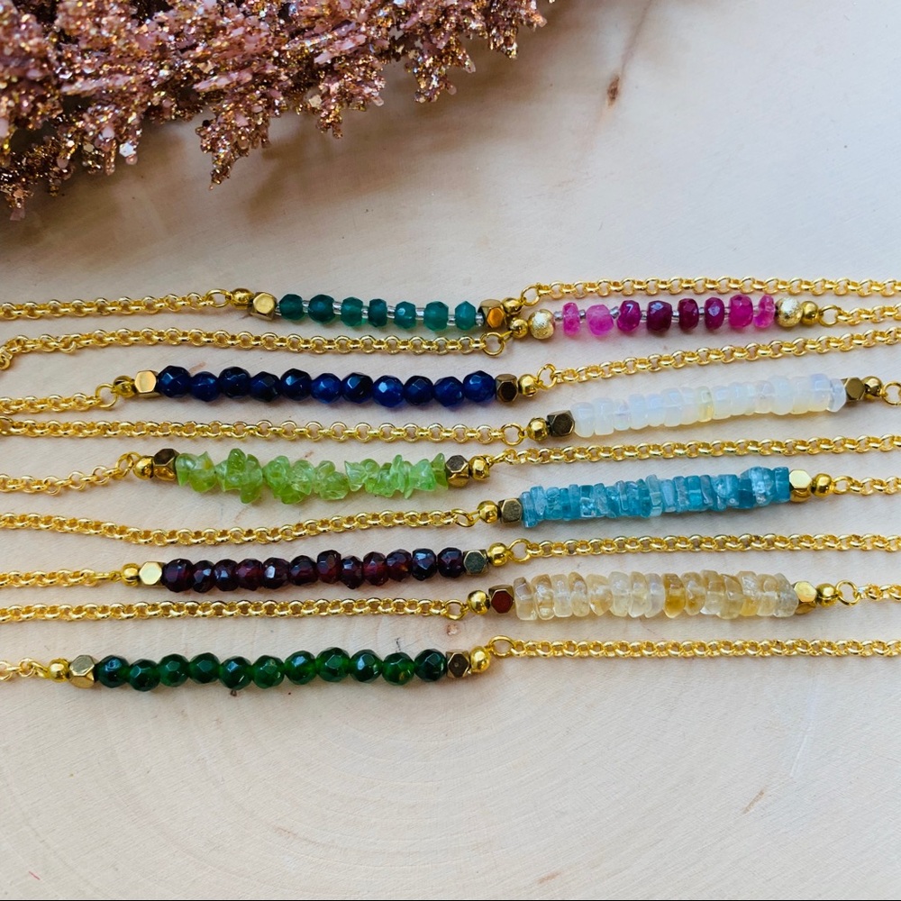Birthstone Gemstone Bar Gold Bracelet Necklace